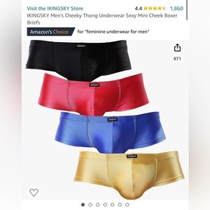 IKINGSKY Men's Cheeky Thong Underwear Sexy Mini Cheek Boxer Briefs